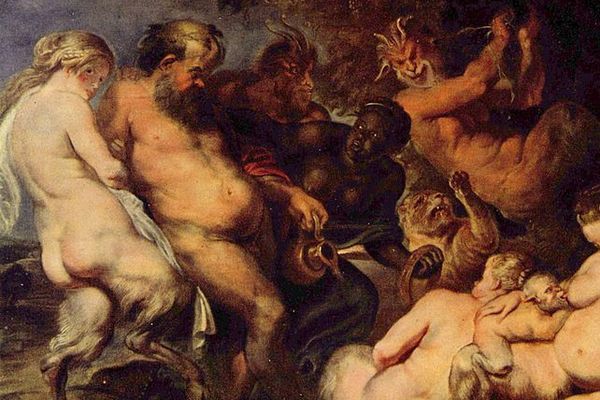 Bachanalia, czyli obrzędy na cześć Bachusa (Dionizosa) zostały zapoczątkowane w Wielkiej Grecji, skąd przedostały się do Rzymu, przekształcając się w rozpustne orgie. Na ilustracji fragment obrazu Rubensa "Bachanalia".