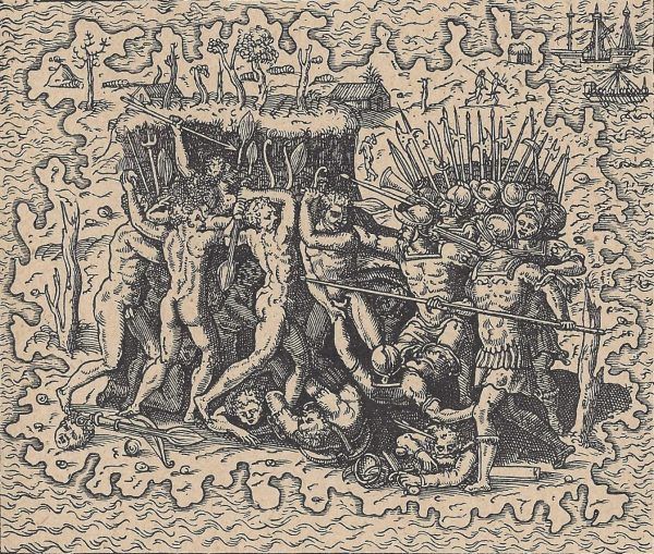 XVI-wieczna rycina przedstawiająca śmierć Magellana. XVI-wieczna rycina przedstawiająca śmierć Magellana.