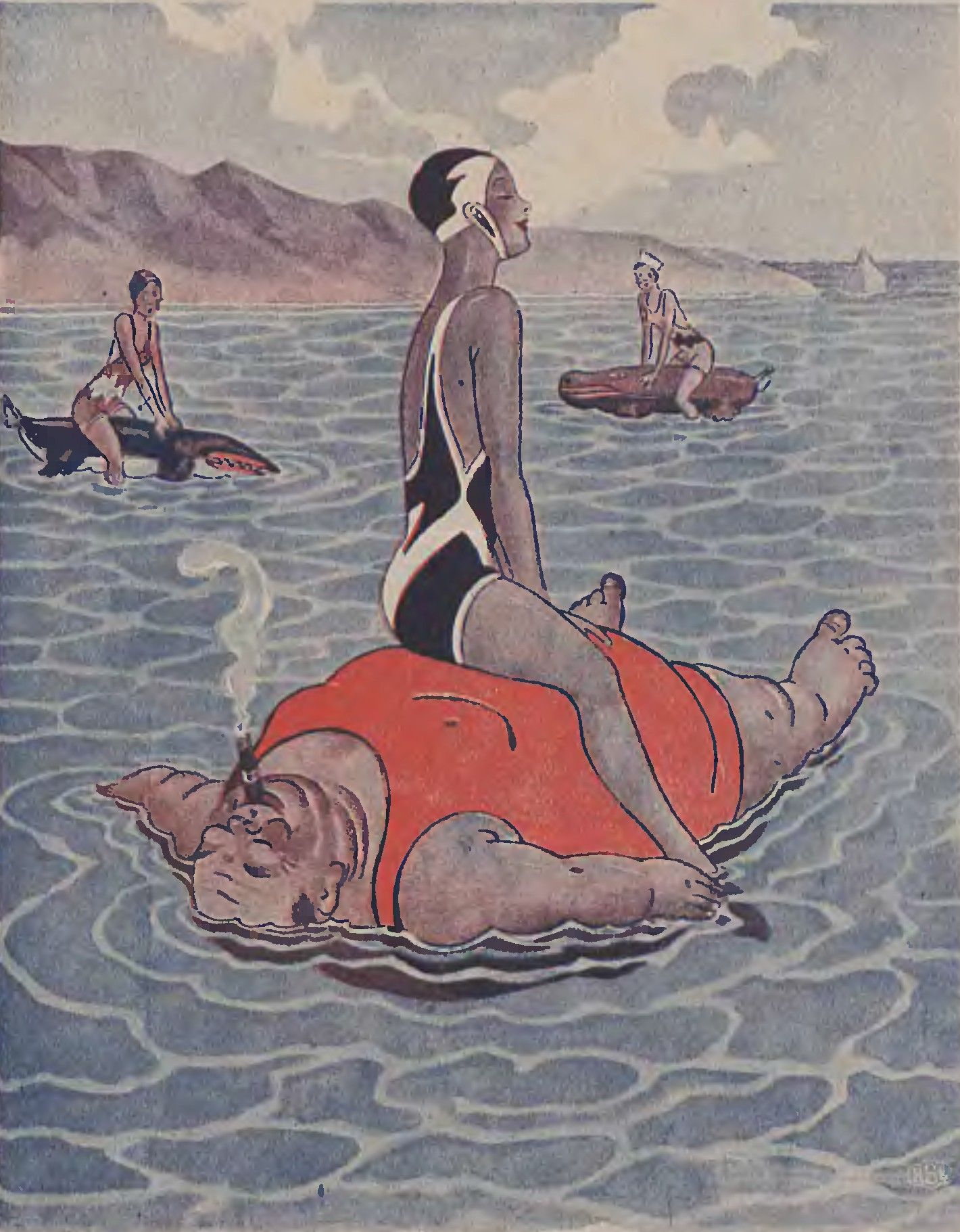 Ponton. Ilustracja z pisma Wolna myśl, wolne żarty. 1932 rok