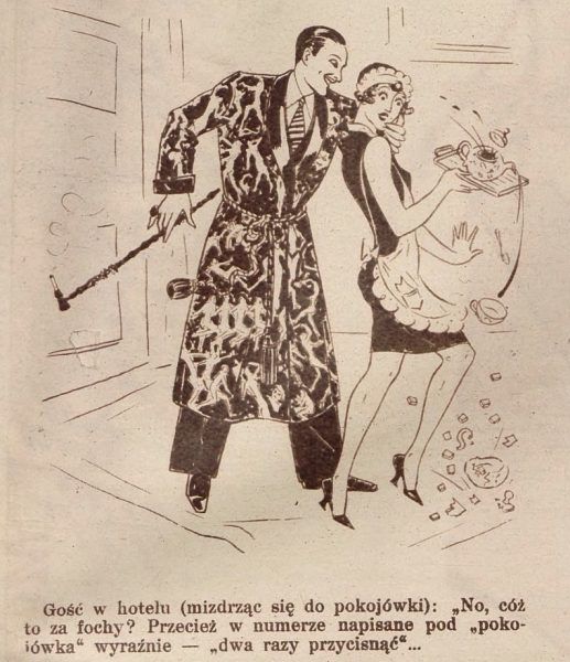 Zbyt dosłownie. Żart rysunkowy opublikowany w roku 1929 w popularnym tygodniku Światowid