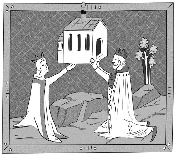 Elżbieta jako łaskawa donatorka i pobożna władczyni. Miniatura z tzw. Kroniki Ilustrowanej