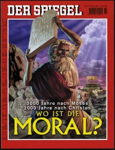 Okładka grudniowego numer Spiegela, zapowiadająca materiał poświęcony moralności.