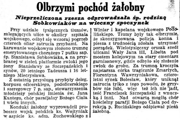 Notka prasowa z "Kurjera Poznańskiego" opisująca pogrzeb Sobkowiaków. Notka prasowa z "Kurjera Poznańskiego" opisująca pogrzeb Sobkowiaków.