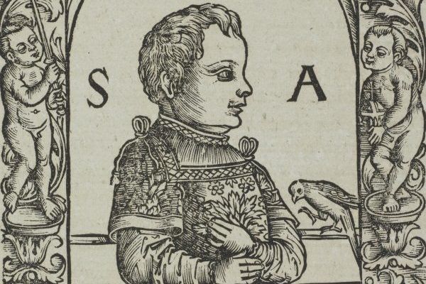 Zygmunt August jako dziecko na drzeworycie z 1521 roku. Z prawdziwym wyglądem królewicza portret ten niewiele ma wspólnego. Zygmunt August miał wówczas zaledwie roczek.