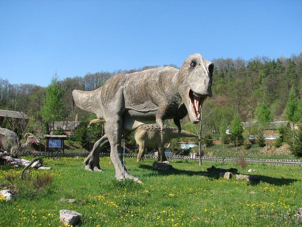 Dla tyranozaura padlina była tylko wygodnym, darmowym obiadem. Model z JuraParku w Bałtowie.