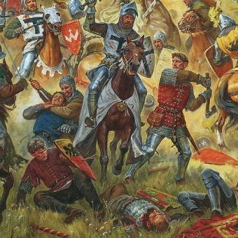 Fragment obrazu Artura Olegowicza Orłionowa pt. Halickie sztandary w bitwie pod Grunwaldem 1410