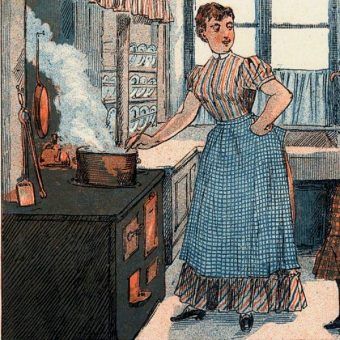 Dziewiętnastowieczna kuchnia na norweskiej ilustracji (fot. domena publiczna)