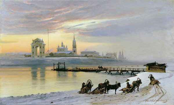 Irkut zimą na obrazie z początku XX wieku