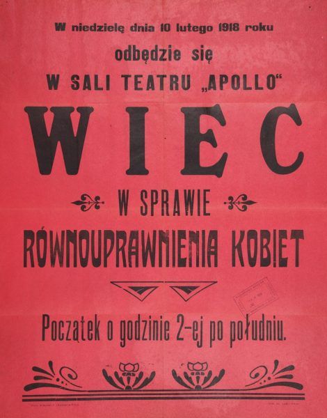 Wiec w sprawie równouprawnienia kobiet. Afisz rozlepiany w Kiecach na początku 1918 roku. Wiec w sprawie równouprawnienia kobiet. Afisz rozlepiany w Kiecach na początku 1918 roku.