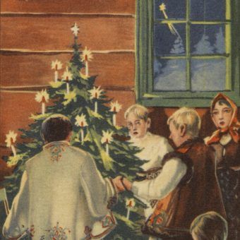 Kartka bożonarodzeniowa wydana przez Krakowski Komitet Okręgowy Towarzystwa Popierania Budowy Publicznych Szkół Powszechnych w 1937 roku (fot. NAC, domena publiczna)
