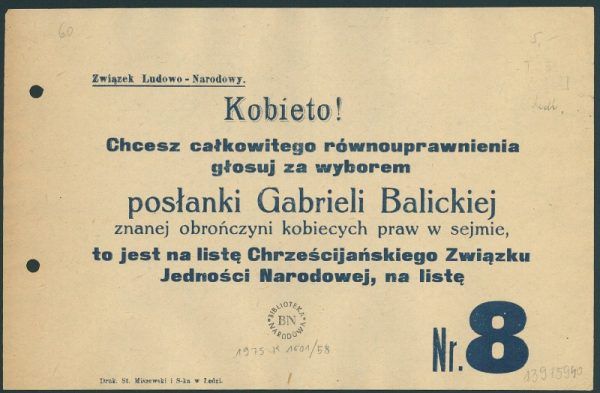 Ulotka wyborcza Gabrieli Balickiej (fot. domena publiczna)