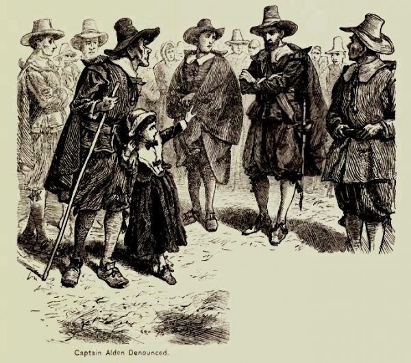 Dziewczynka wskazuje kapitana Aldena jako czarownika w czasie procesów w Salem (fot. domena publiczna)