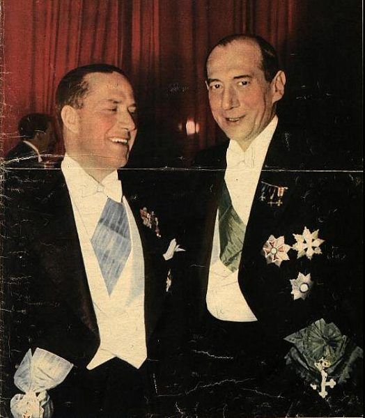 Galeazzo Ciano i Józef Beck podczas rautu w Pałacu Brühla w Warszawie (1939).