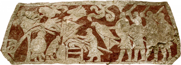 Scena z gotlandzkiego kamienia Stora Hammars mająca przedstawiać rytuał krwawego orła