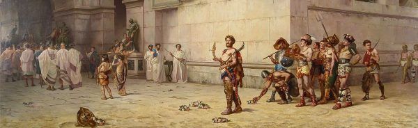 Cesarz Kommodus opuszcza arenę z głową gladiatora