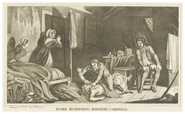 Ilustracja obrazująca ostatnie morderstwo Williama Burke’a, którego ofiarą była Margery Campbell