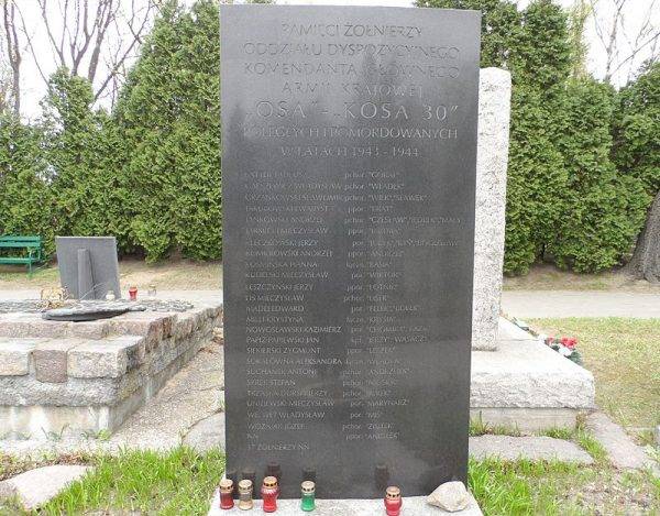 Tablica na wojskowych Powązkach upamiętniająca poległych i pomordowanych żołnierzy OSY – KOSY 30.