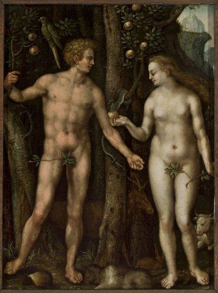 Popularne było przedstawianie Adama i Ewy (często z listkami figowymi zasłaniającymi strategiczne miejsca).