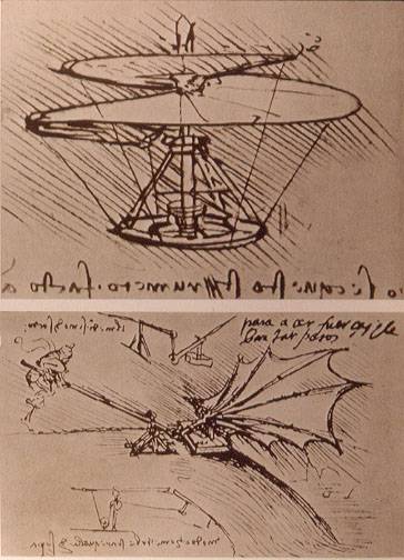 Helikopter i lotnia naszkicowana przez Leonarda da Vinci