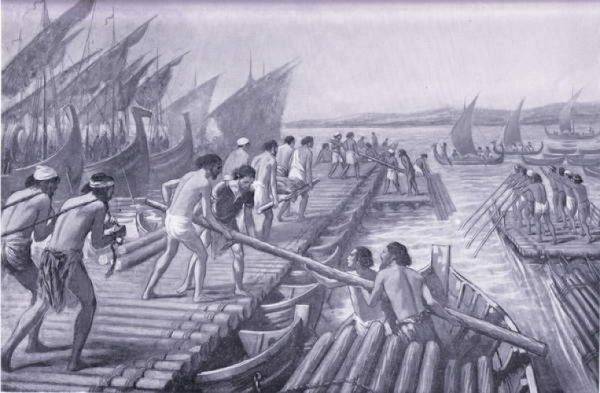 Persowie przerzucili przez Hellespont na niemal 700 okrętach most 
