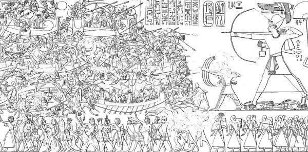 Egipt zostaje kilkakrotnie napadnięty przez Ludy Morza (figurujące w egipskich źródłach jako haunebu)