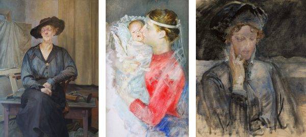 Po lewej: żona artysty, na środku: portret Marii Malczewskiej z córką, po prawej: portret Marii Balowej, wieloletniej kochanki malarza.