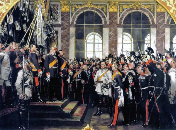 Proklamacja Rzeszy Niemieckiej w Sali Zwierciadlanej pałacu wersalskiego 18 stycznia 1871 roku.