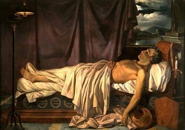 Lord Byron na łożu śmierci.