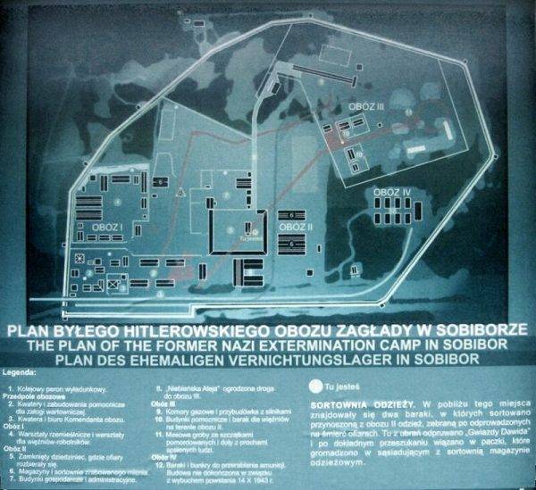 Plan obozu zagłady w Sobiborze.