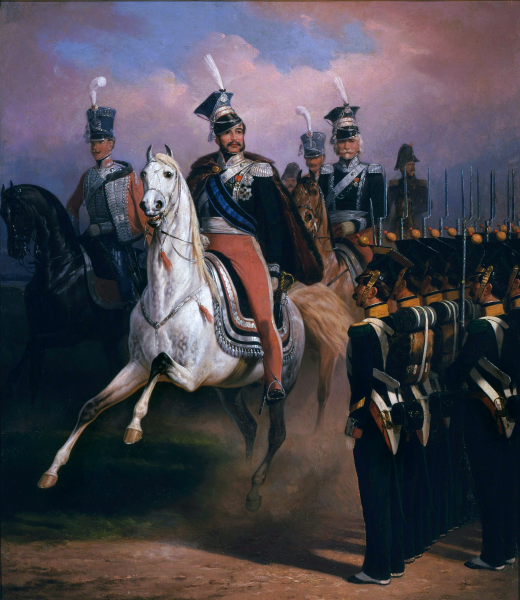 Książę Józef Poniatowski przed frontem grenadierów, obraz Januarego Suchodolskiego z 1857 roku.