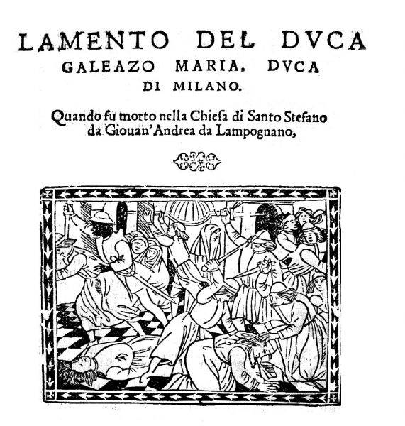Frontespizio Lamento del duca Galeazzo Maria Sforza