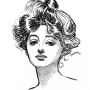 Fryzury elegantek z przełomu XIX i XX wieku na pewno tak dobrze nie wyglądały... Rysunek Charlesa Gibsona, około 1900 roku